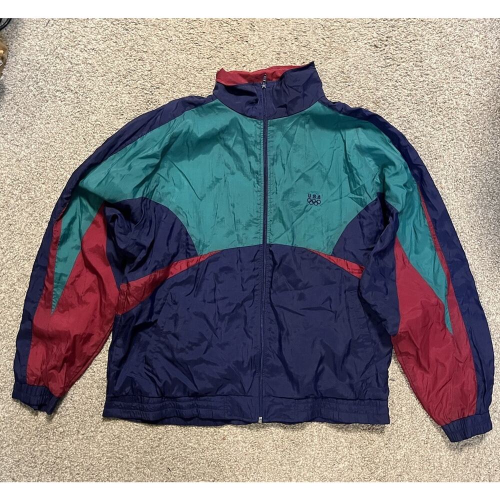Vintage 1996 USA Olympics Windbreaker Jacket Size L 90s Colorblock Nylon